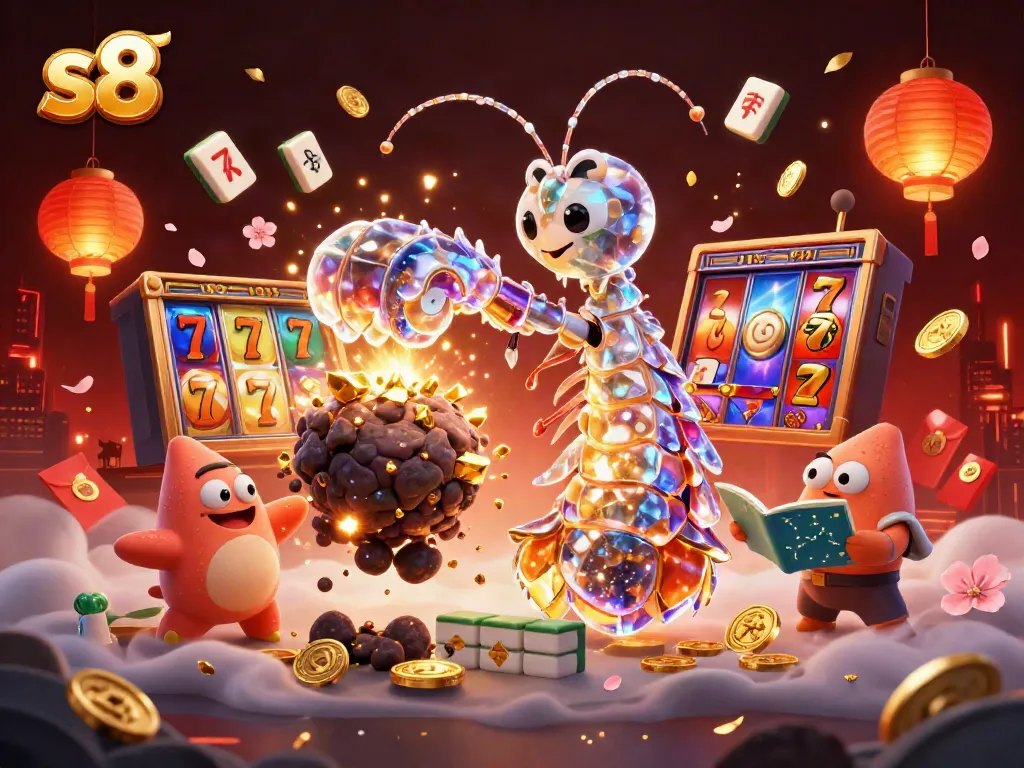 Experience thrilling action as the galactic mantis shrimp in crystalline armor pursues jackpots at s8.