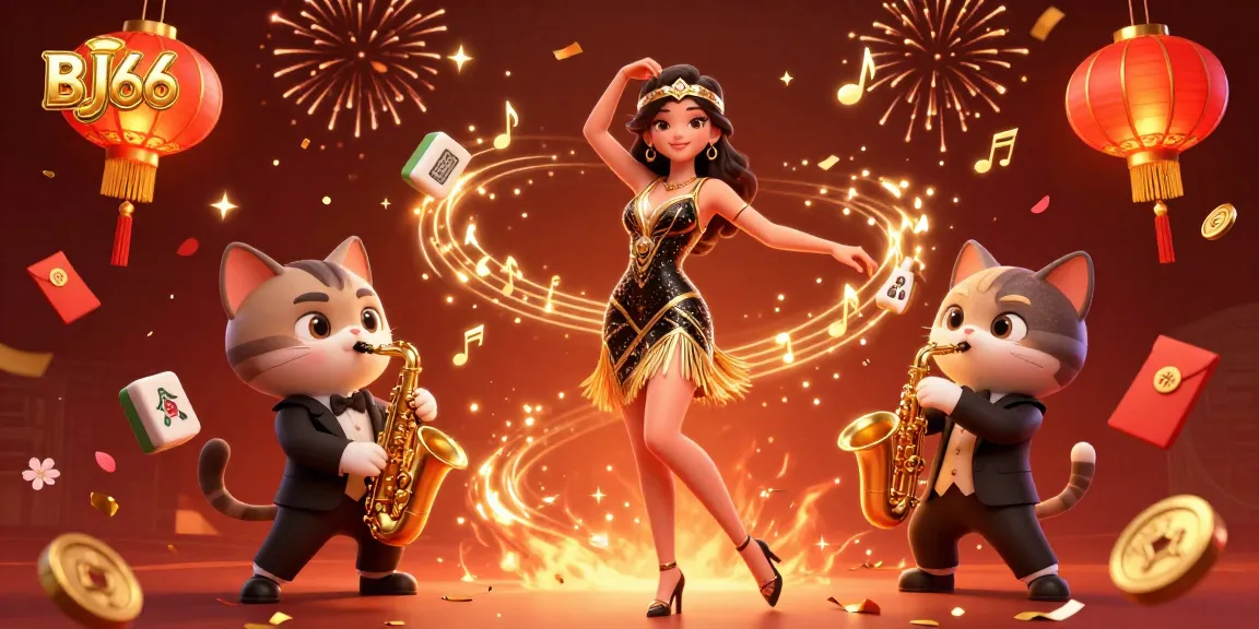 Engage in extraordinary entertainment with BJ66, showcasing vibrant casino elements and charming characters.
