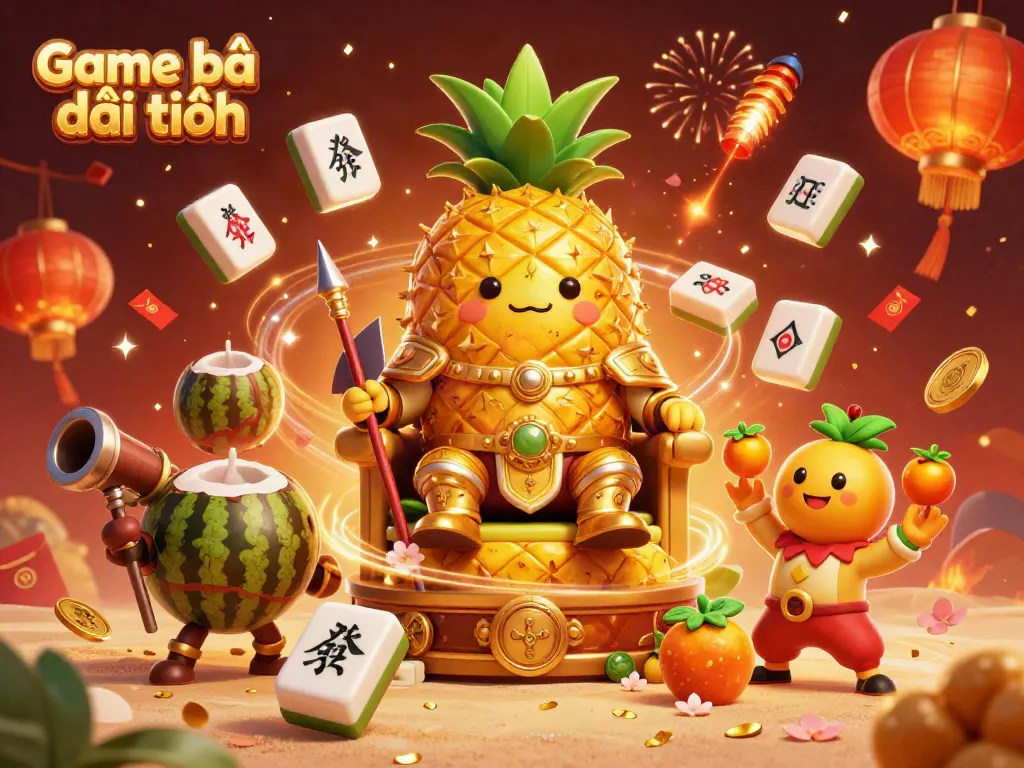 Engage with Game bài đổi thưởng in this dynamic beach casino scene featuring a golden pineapple king.