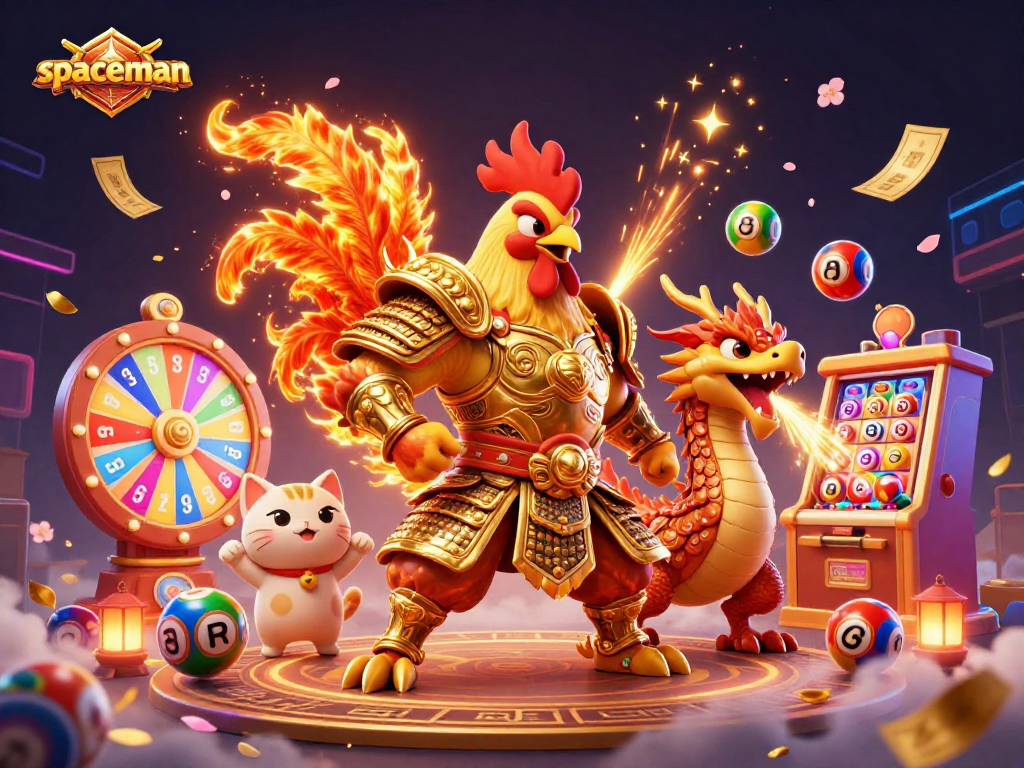 Spaceman illustrates a dynamic online gambling scene with lively slot reels and celebratory elements.