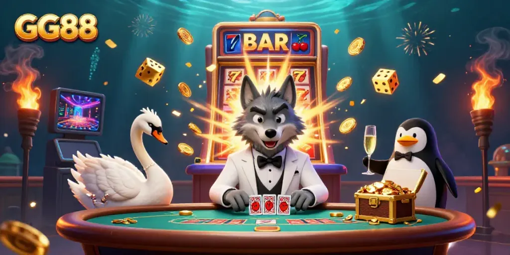 Engage in exciting games at GG88 with 3D characters and vibrant casino elements.