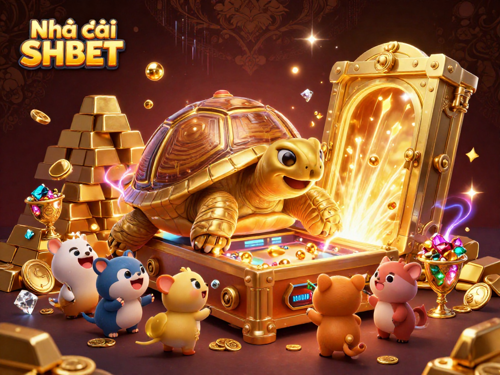 Engage at Nhà cái SHBET's thrilling gambling scene with golden treasures and vibrant graphics.