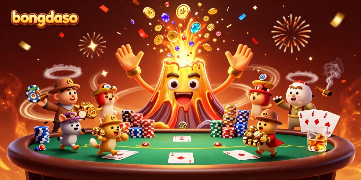 Experience thrilling action with bongdaso's golden volcano erupting coins and treasure.