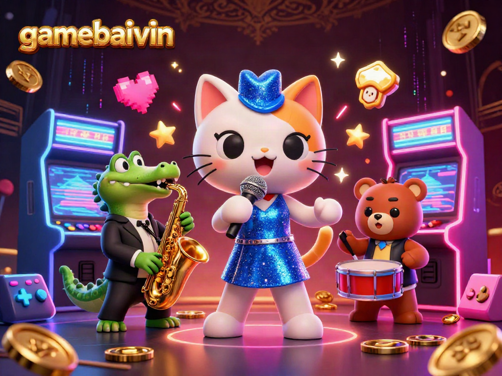 Experience gamebaivin's thrilling casino atmosphere with vibrant characters and dazzling game elements.