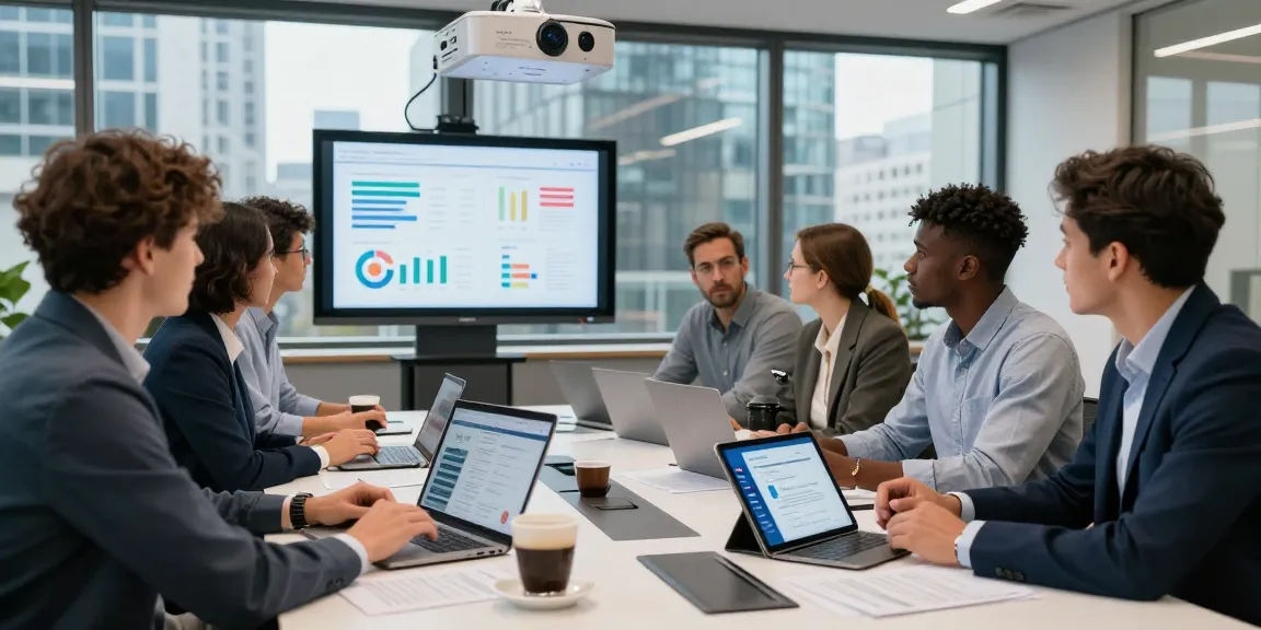 Professional team discussing O2 business account solutions in a modern office.