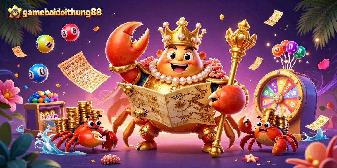 Experience the excitement of gamebaidoithuong88 amidst a dynamic scene filled with lottery elements and treasure.
