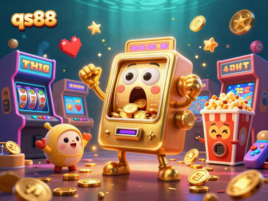 Experience thrilling jackpots with qs88 slot machines and lively arcade games in 3D illustration.