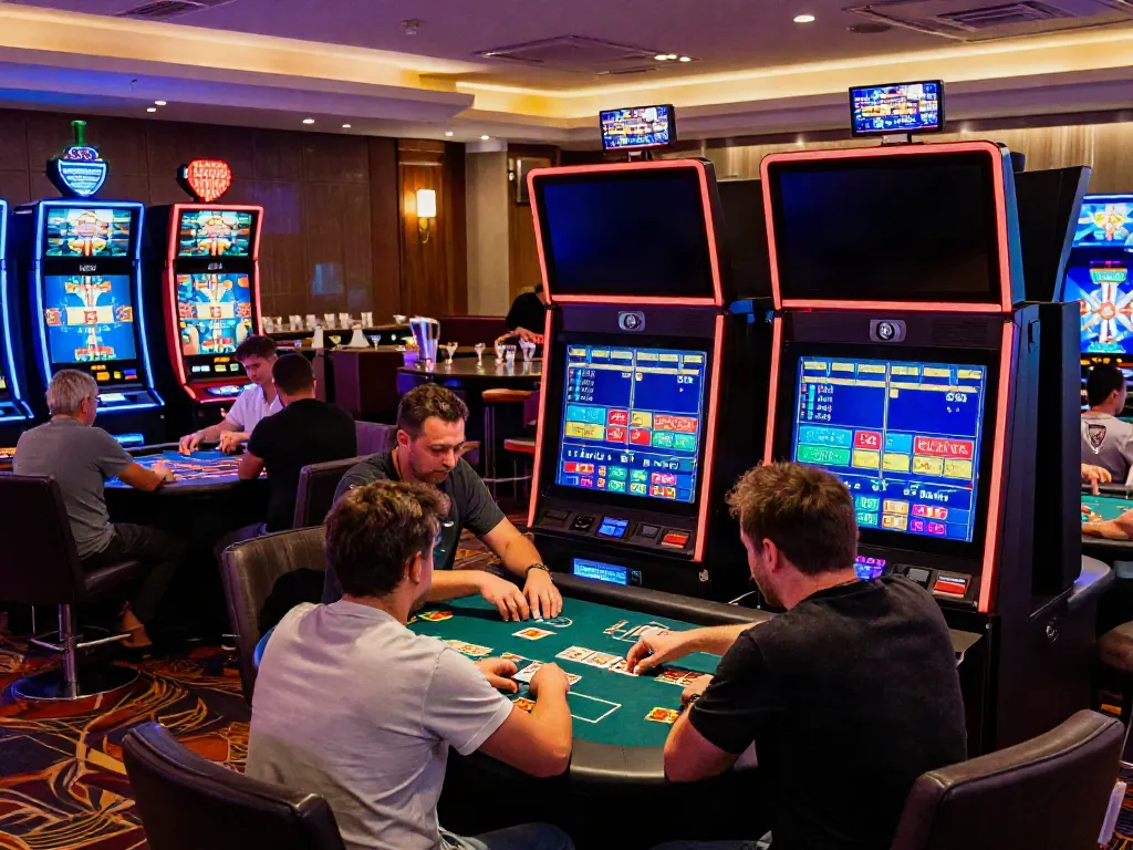 Experience the vibrant atmosphere of non GamStop casinos with players engaged in thrilling games.