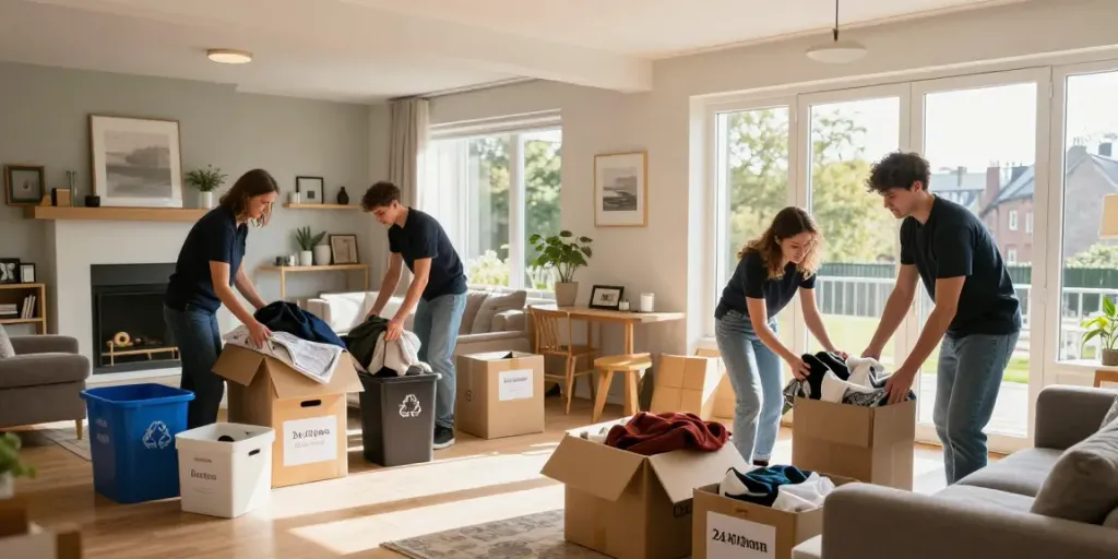 House Clearance Edinburgh service team carefully sorting items during a clearance.