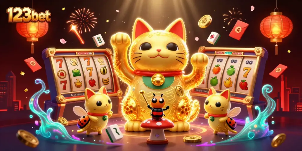 Engage with the vibrant 123bet casino world featuring captivating lucky symbols and dynamic gaming elements.