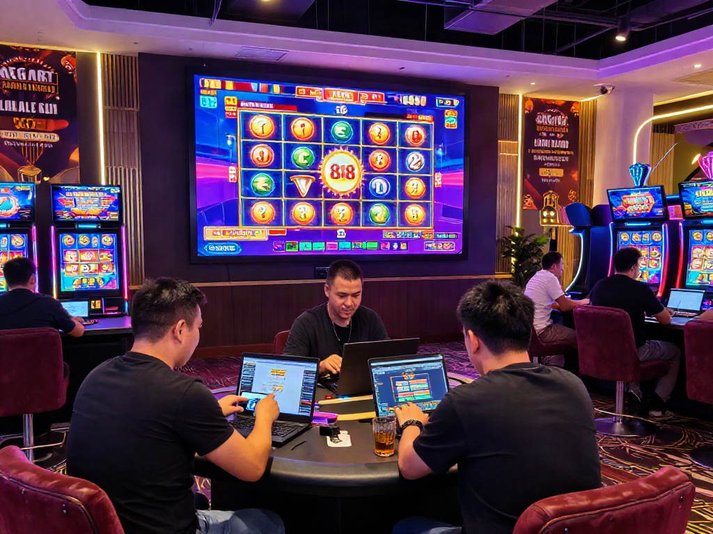 Exciting online gambling scene with slot88 game interface engaging players in a vibrant casino atmosphere.