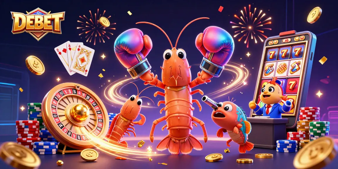 DEBET celebrates wins with a vibrant scene featuring a mantis shrimp, pistol shrimp, and thrilling casino elements.