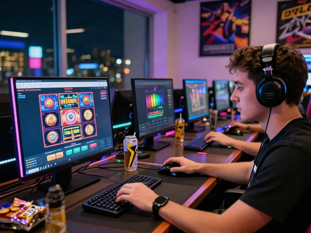 Engaging scene showing a player interacting with non gamstop casinos on a laptop.