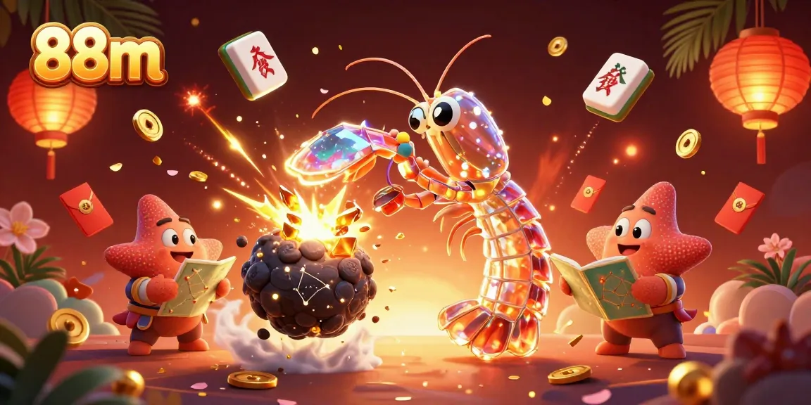 Engage in excitement at 88m with a galactic samurai shrimp amidst golden treasure explosions.