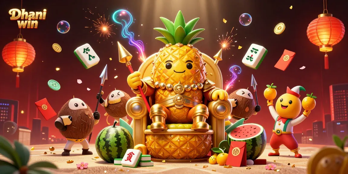 Dhani win showcases exciting casino atmosphere with vibrant characters and gaming elements in 3D art.