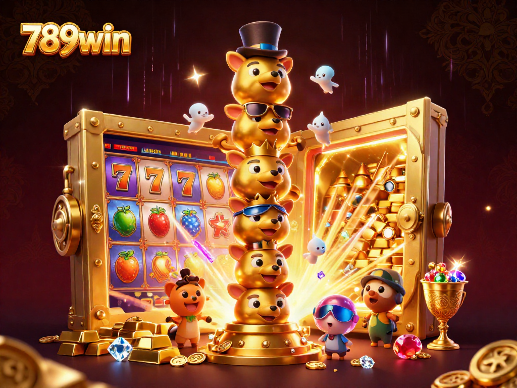 Feel the excitement with 789win as you spin the vibrant slot reels surrounded by treasure.