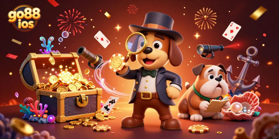Join the excitement at Go88 ios with detective characters discovering treasures in a vibrant casino.