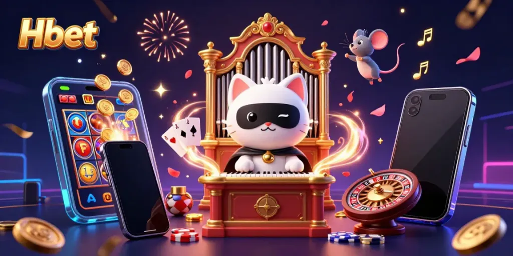 Engage with Hbet's vibrant casino experience featuring games, decorations, and excitement.