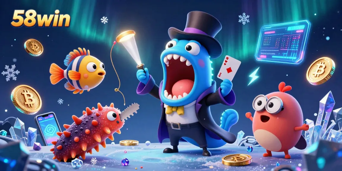 Spin the reels with 58win's engaging casino strategy featuring vibrant 3D underwater characters.