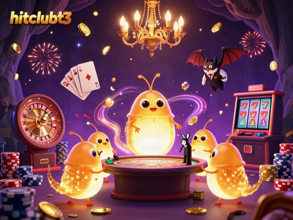 Experience hitclubt3 with vibrant glowworms illuminating a thrilling casino scene full of action and excitement.