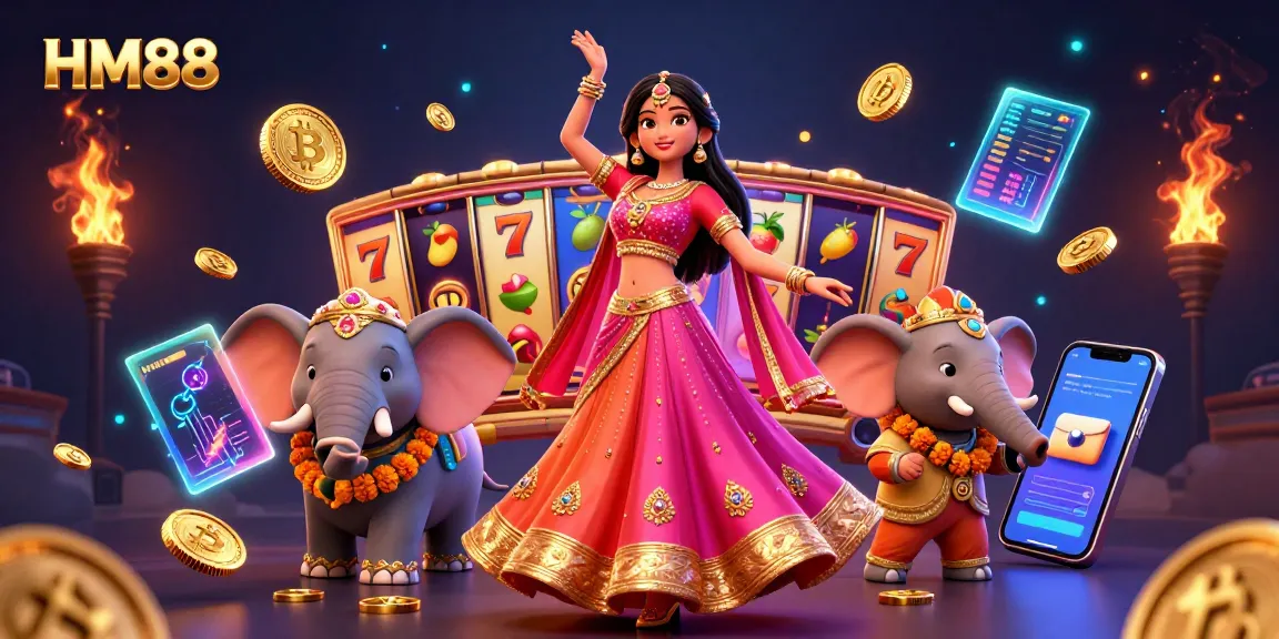 Experience vibrant gaming with HM88 as slot reels and crypto elements bring excitement alive.