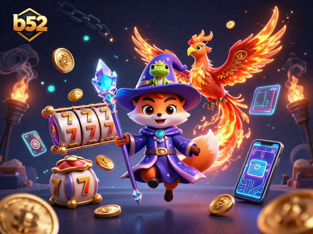 Experience exciting games at B52 as the mystical fox wizard and phoenix bring fortune with slot reels and crypto!