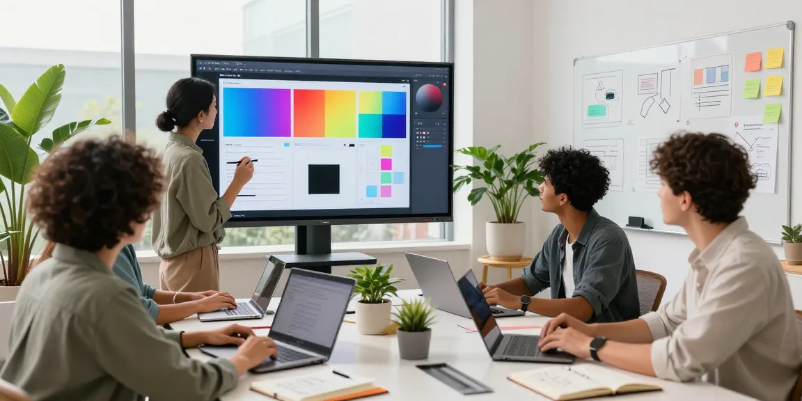 Team collaboration using mixboard ai on a digital canvas in a modern workspace.