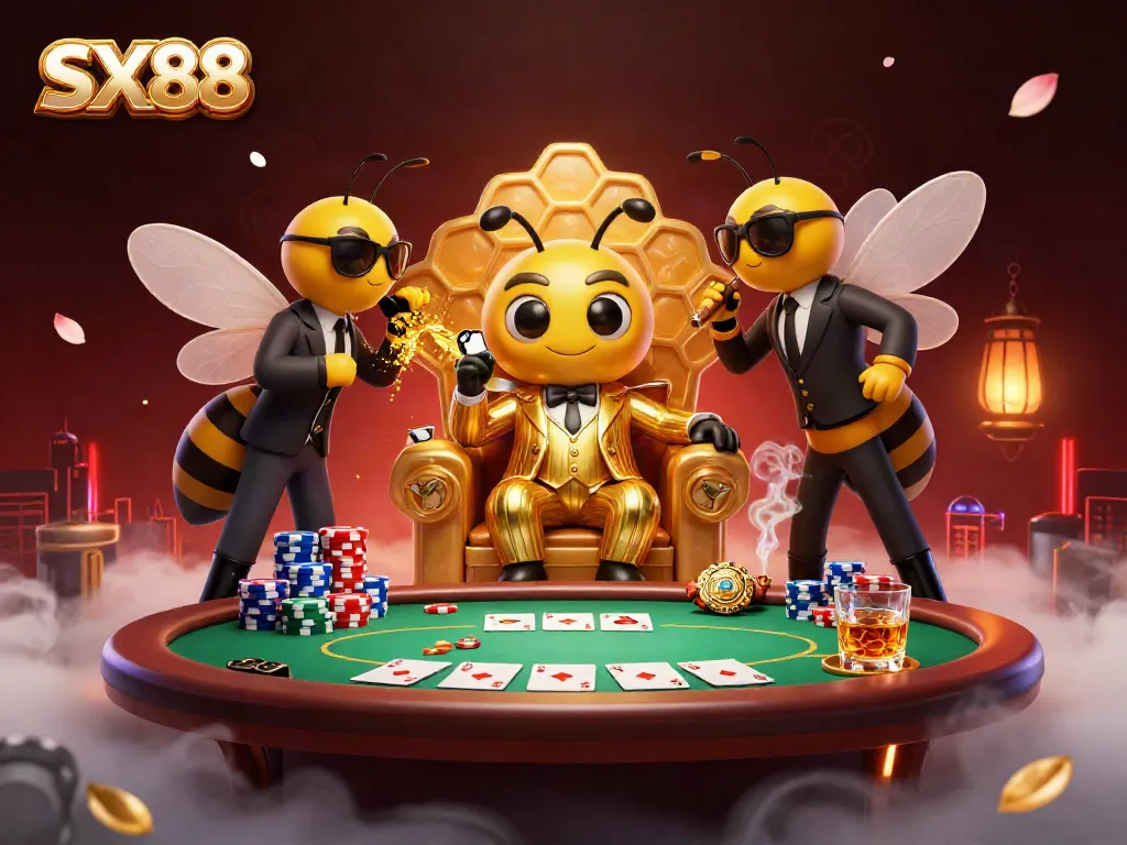 SX88 casino scene showcases a mob boss with poker elements in a vibrant depiction, emphasizing elite gambling.