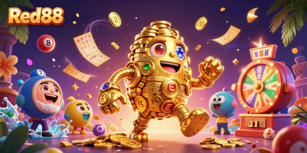 Experience thrilling gaming with Red88's dynamic online betting scene featuring vibrant casino elements.