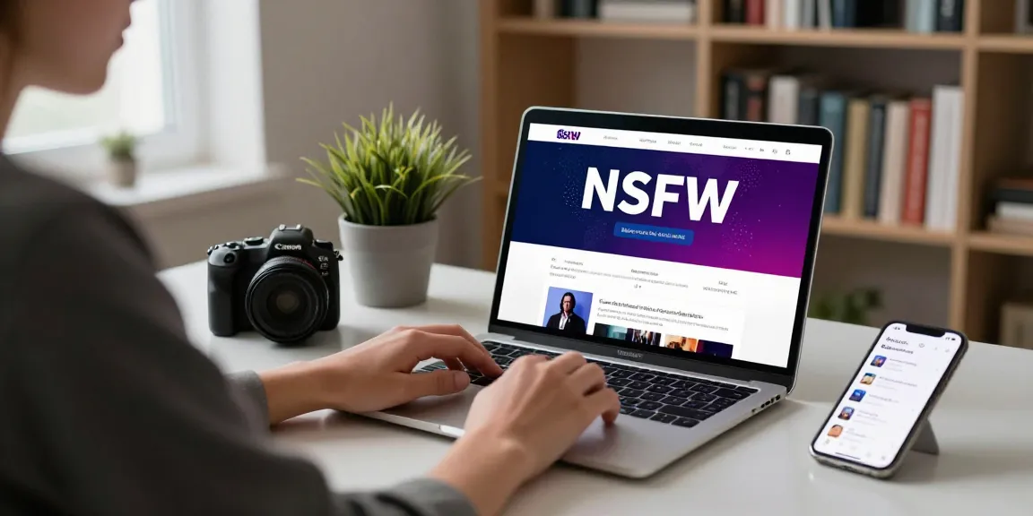 Person in a modern office browsing NSFW content, showcasing digital culture.