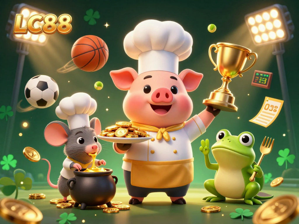 LC88 features vibrant casino-themed characters with gold element decorations in a dynamic gambling scene.