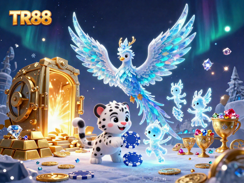 Experience TR88's extravagant casino adventure with a lively ice phoenix and sparkling treasures.