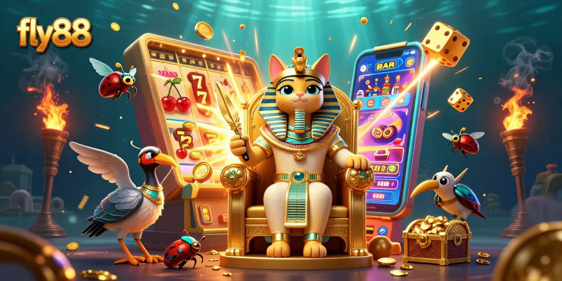 Experience thrilling wins with fly88's vibrant casino scenes featuring jackpot excitement and 3D characters.