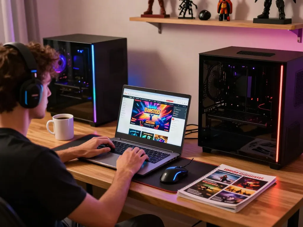Engaging player immersed in a non GamStop casinos gaming session with vibrant setup.