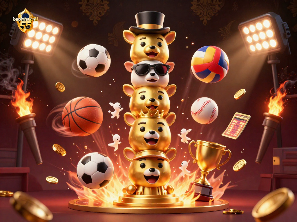 Experience the excitement of keonhacai 55 with dynamic sports betting elements in this vibrant illustration.