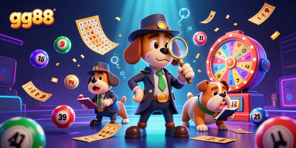 Play exciting games at gg88 with immersive visuals featuring a detective and colorful lottery elements.