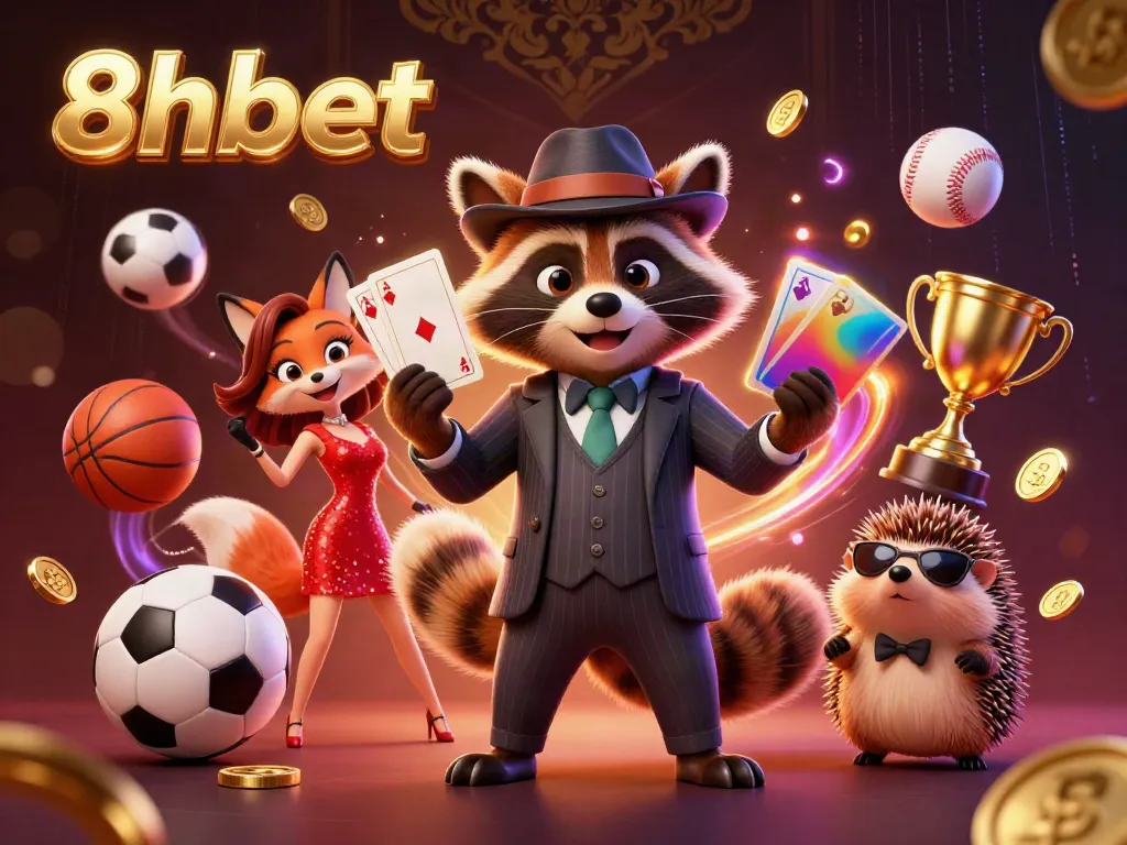 Engage in thrilling gameplay with 8xbet as a suave raccoon and a glamorous fox charm at an online casino with sports elements.