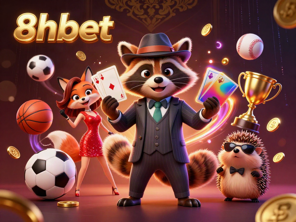 Engage in thrilling gameplay with 8xbet as a suave raccoon and a glamorous fox charm at an online casino with sports elements.