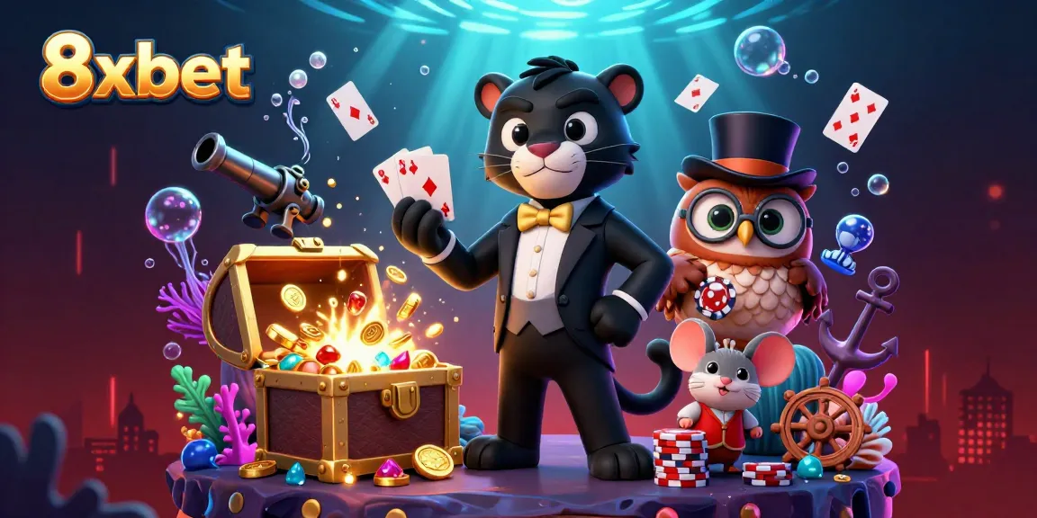 Experience gaming excitement with the 8xbet panther dealer and friends amidst a vibrant casino setting.