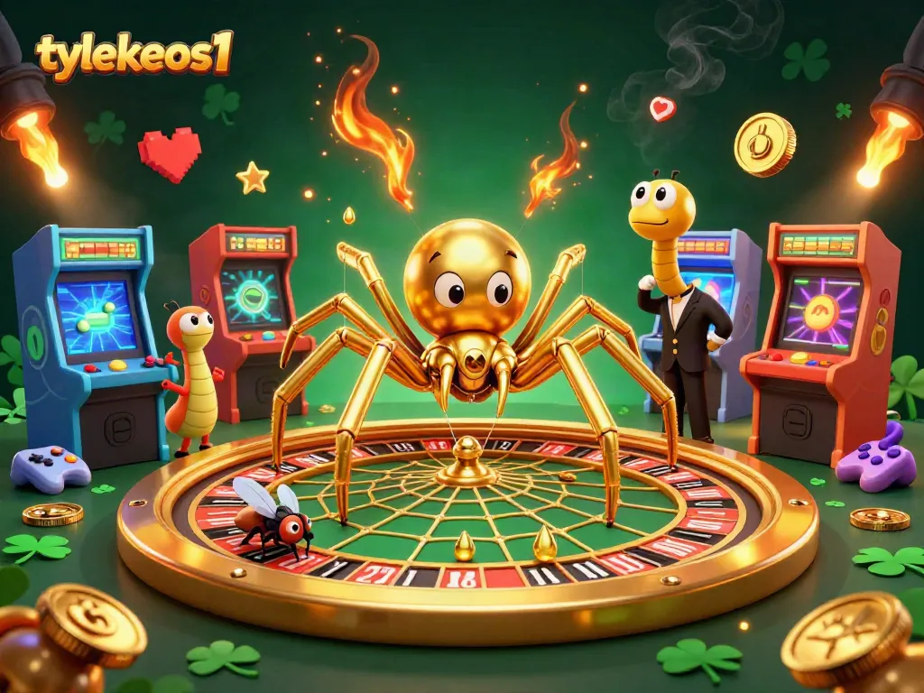 Engage with tylekeos1's vibrant gambling scene featuring cartoon characters, roulette concepts, and dynamic gaming elements.