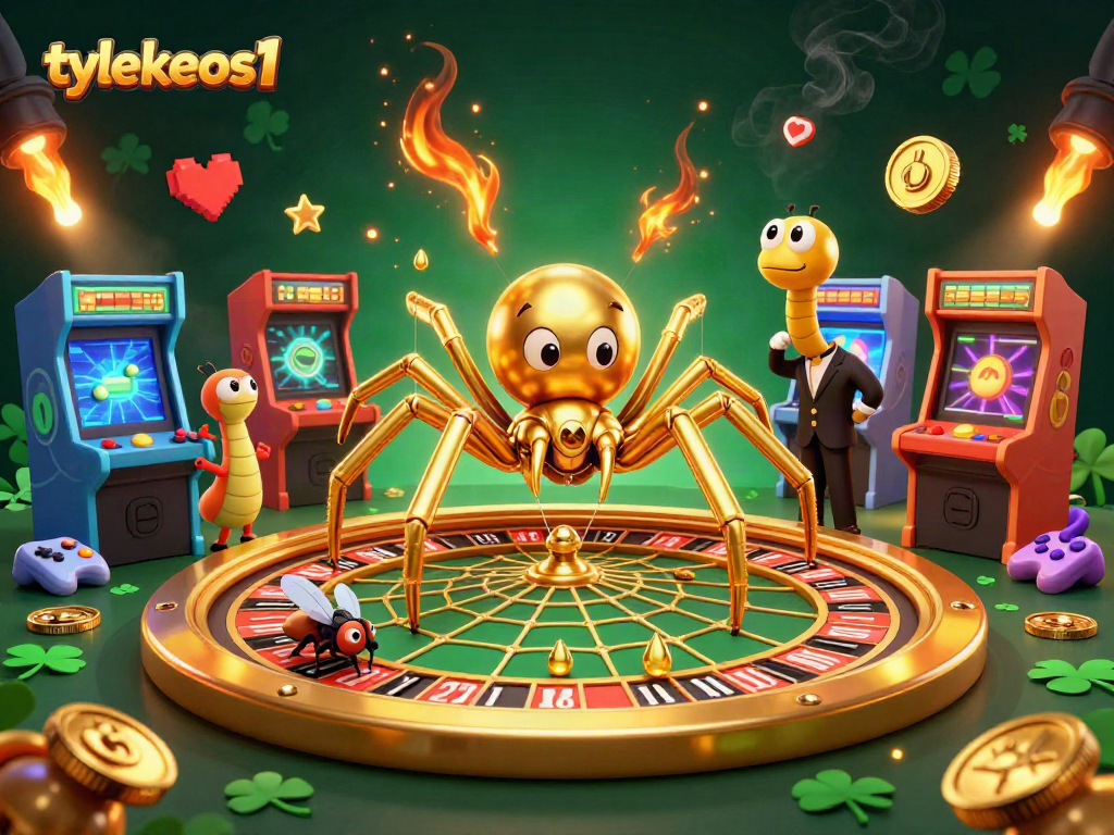 Engage with tylekeos1's vibrant gambling scene featuring cartoon characters, roulette concepts, and dynamic gaming elements.