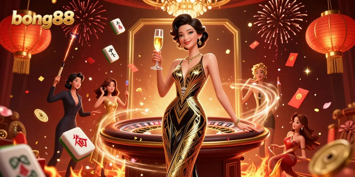 Experience the thrill of winning with Bong88 at this luxurious casino-themed illustration.