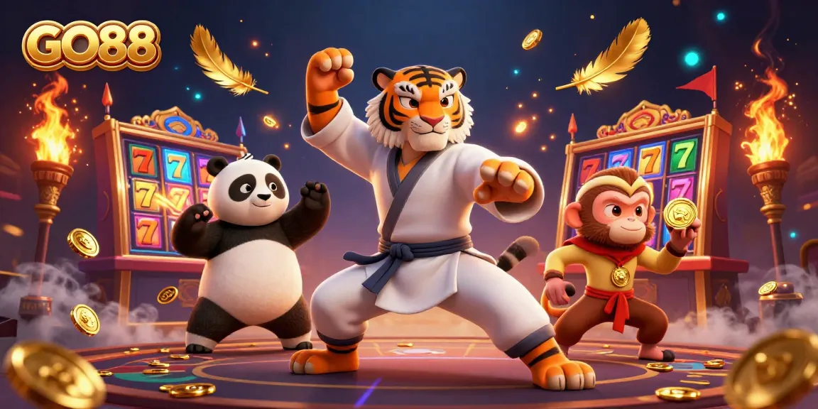 Engage in thrilling GO88 casino adventures with vibrant characters and dynamic slot game elements.