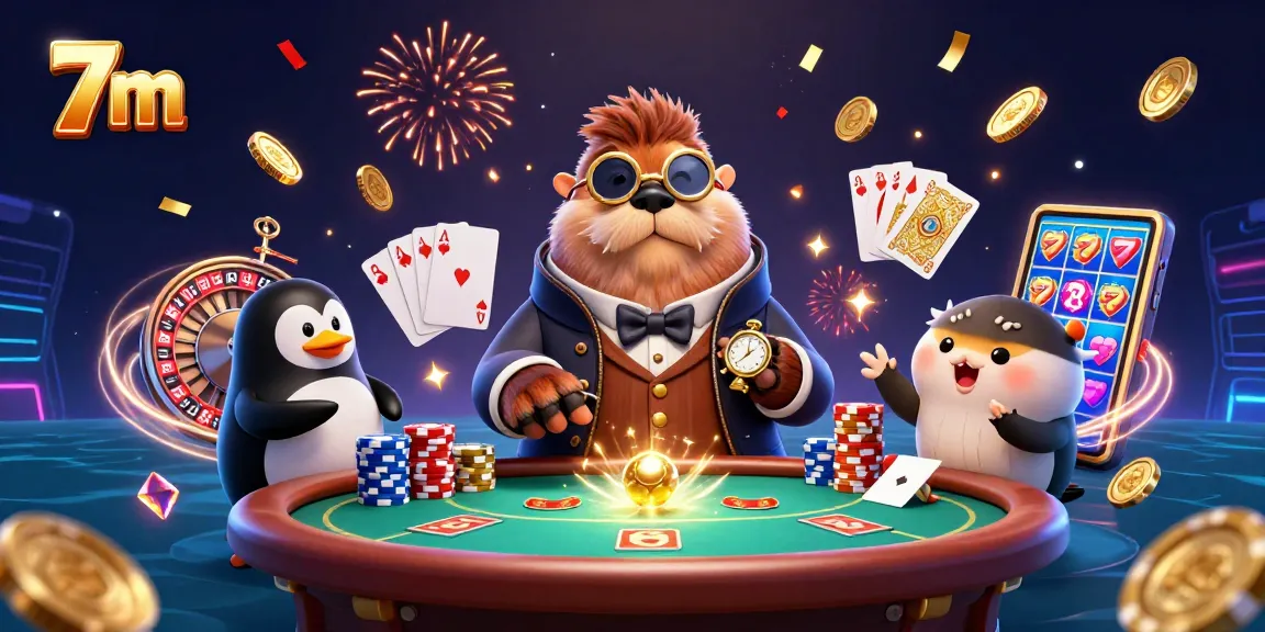 Experience winning moments with 7m at an exciting underwater poker game featuring fun characters.