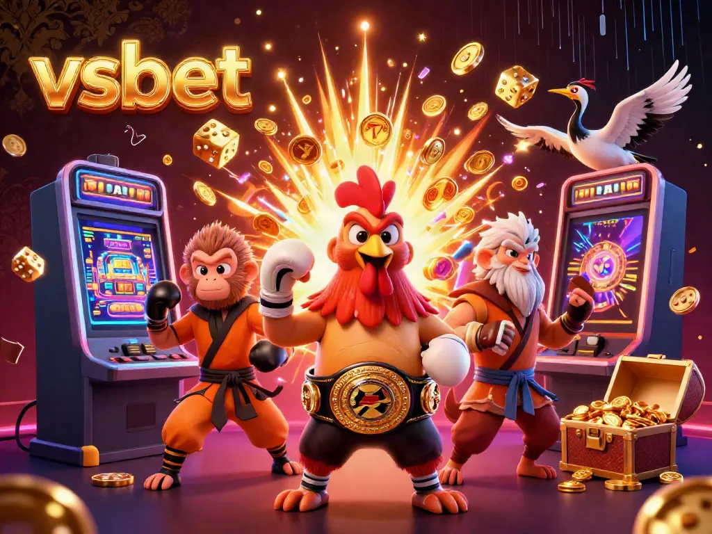 Experience the excitement of vsbet with a vibrant 3D casino scene featuring cartoon characters and dynamic gambling elements.