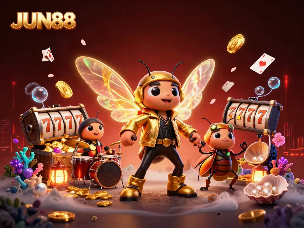 Experience thrilling action with JUN88 in an energetic casino scene showcasing vibrant characters and dynamic elements.