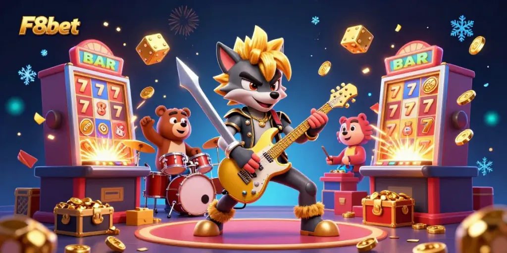 Experience thrilling wins at F8bet with dynamic casino action featuring wild characters, slots, and lights.