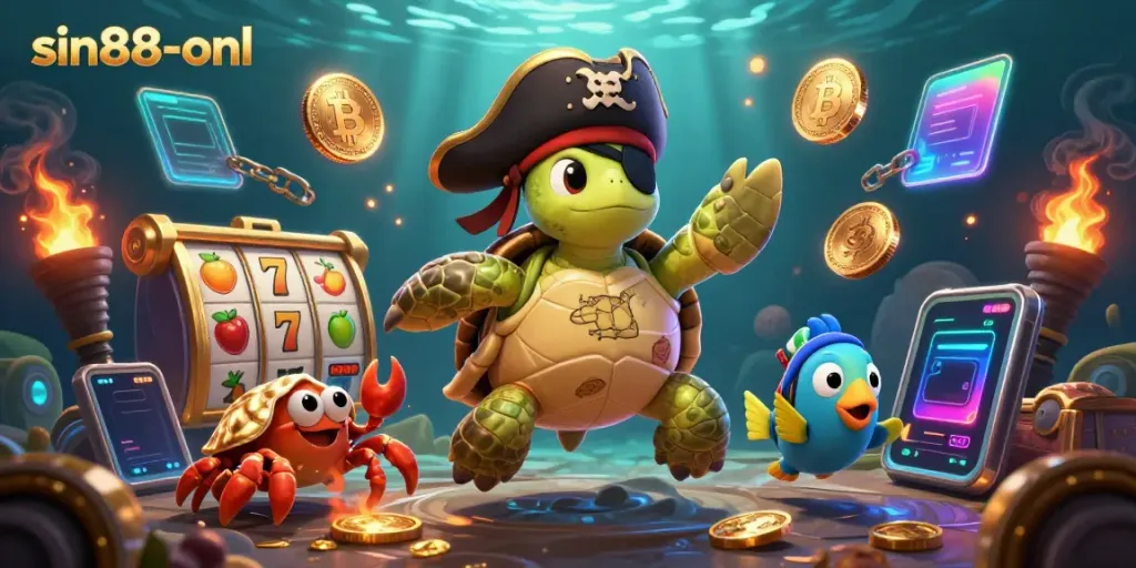 Experience thrilling gameplay at sin88-onl with vivid characters amid dynamic slot reels and crypto elements.