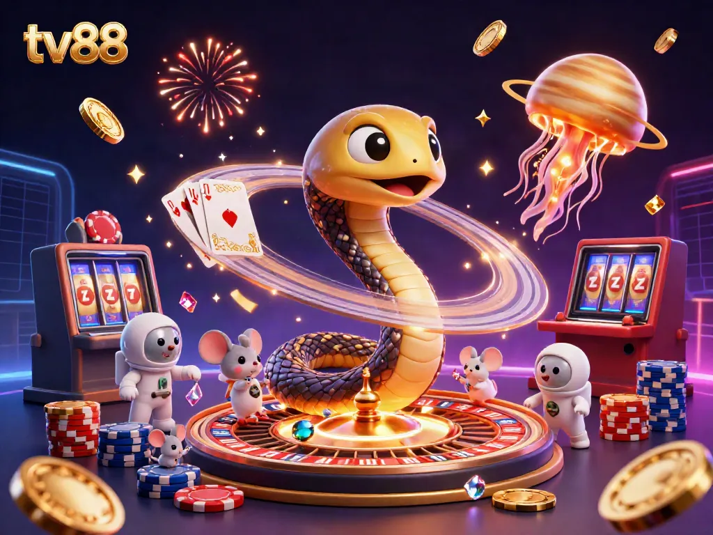 Engaging scene of tiny astronaut mice placing bets on a Saturn ring roulette wheel in the tv88 universe.