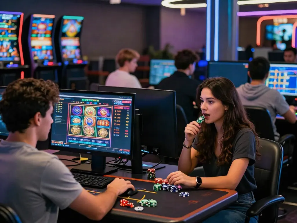 Engaged players enjoying games at non GamStop casinos in a modern virtual environment